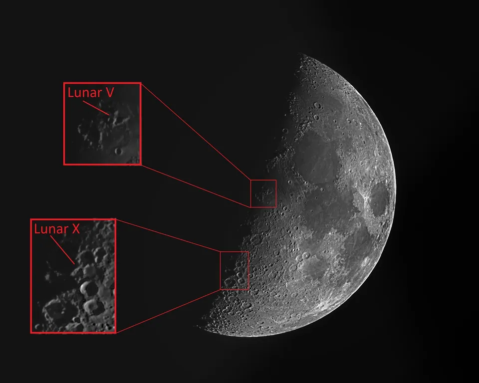 Lunar 'X' and 'V': astrophotograph by Pete Lawrence