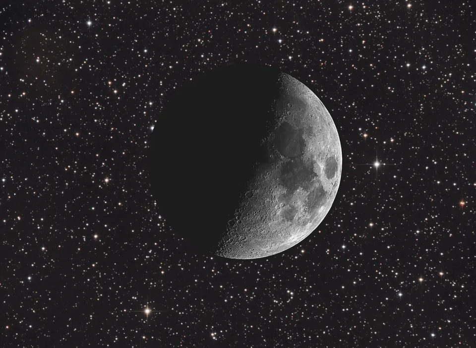 Moon (47%) & Star Field: astrophotograph by Pete Lawrence